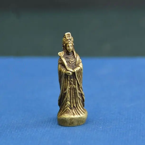 Chinese Old Collections Pure Brass Sea God Ma Zu Buddha Mini Statue