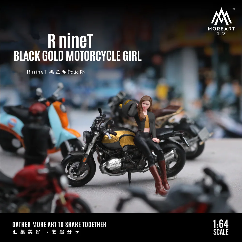 More Art 1:64 R Ninet Black Gold Motorcycle Doll Set Model For Display & Collection & Gift