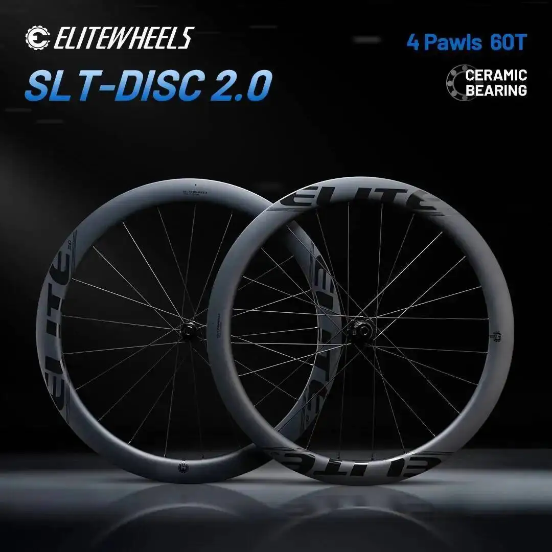 

ELITEWHEELS Low Resistance SLT-DISC 2.0 Carbon Wheels Ceramic Bearing For Racing Bike 4 Pawls 60T Road Disc Carbon Wheelset