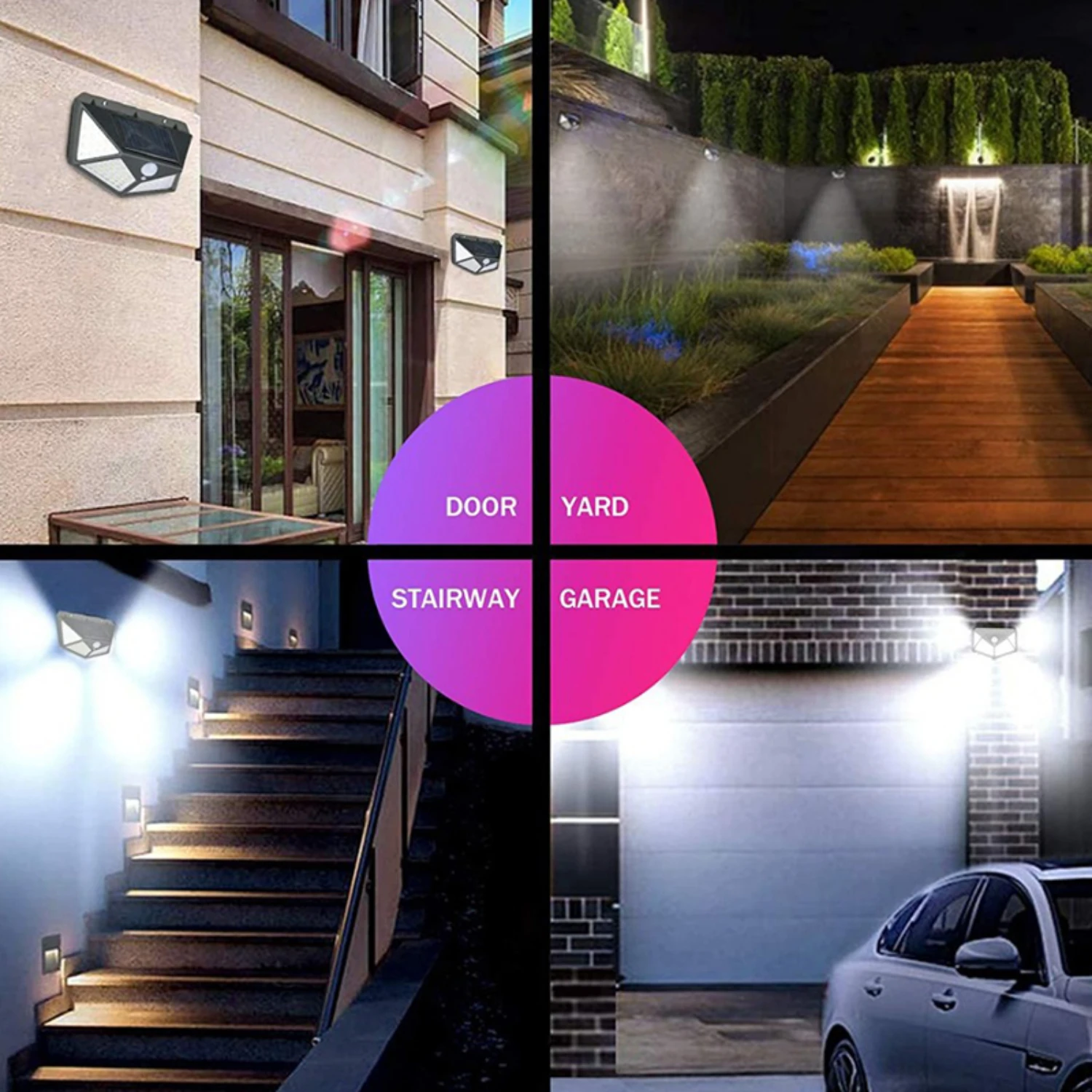 New Outdoor Rechargeable Solar Garden Lights with Four Side Body Sensor - Bright and Durable LED Wall Lights for Street Lighting