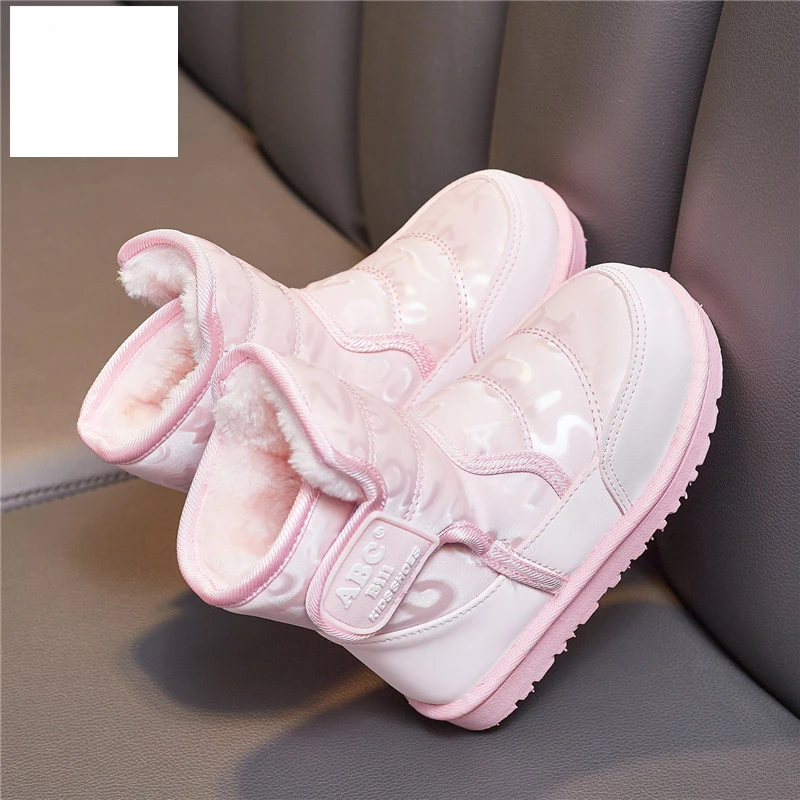 Children's mid top warm cotton shoes 2024 winter new fashion boys' thick cotton boots girls' casual waterproof printed trend