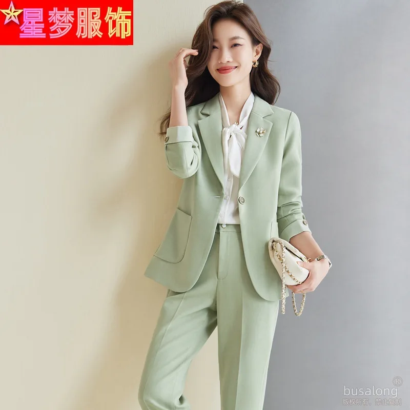 

Green Suit Jacket Women's Spring and Autumn Long Sleeve New Temperament Interview Occupation Suit Suit Sales Formal Suit Work Cl