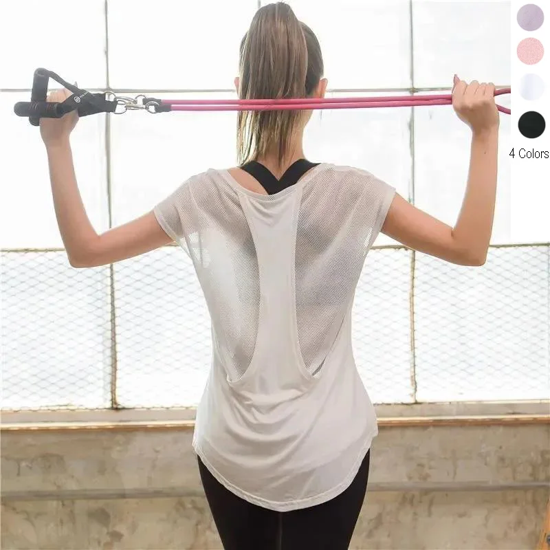 Kobiety topy Fitness trening treningowy ćwiczenia gimnastyczne t-shirty damskie sportowa koszulka kulturystyka joga Running koszulki z krótkim rękawem 07