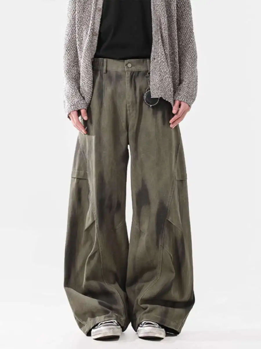 2025 Summer Hipster Jeans Man Women Loose Graffiti Straight Leg Trousers High Street Retro Washed Nostalgia Dragging Trousers