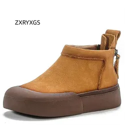 ZXRYXGS 2023 Classic Retro Premium 100% Genuine Leather Vulcanize Shoes Woman Ankle Boots Flat Platform Heightening Shoes Trend