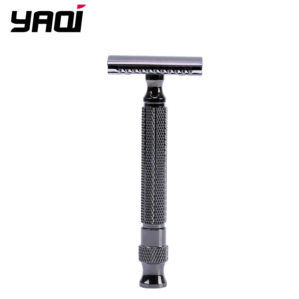 Yaqi Gunmetal Color Knurled 3pcs Mens Double Edge Safety Razor