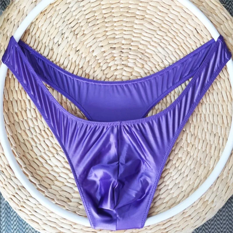 Glossy Men Thong Smooth Stretch Low Waist T-Back Underwear Quick Dry Slim Fit Mini Convex Pouch G-String Briefs Nightclub Party