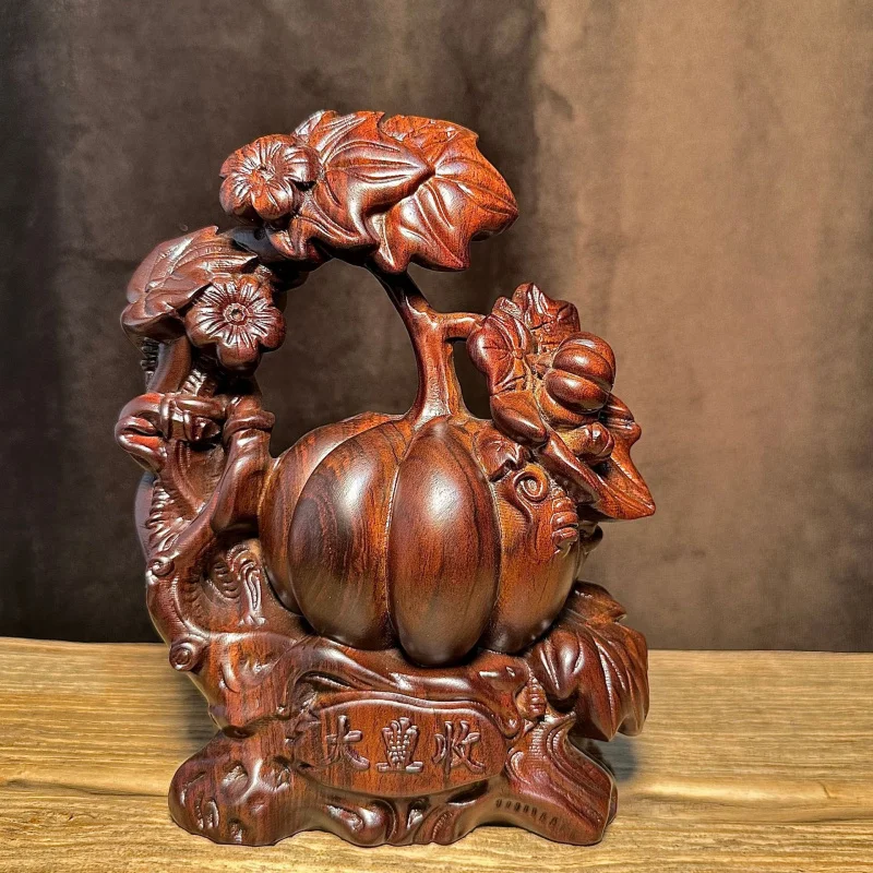 Rosewood Carved Great Harvest Pumpkin Wealth Ornament Solid Wood Home Living Room Entrance Decoration Store Opening Gift