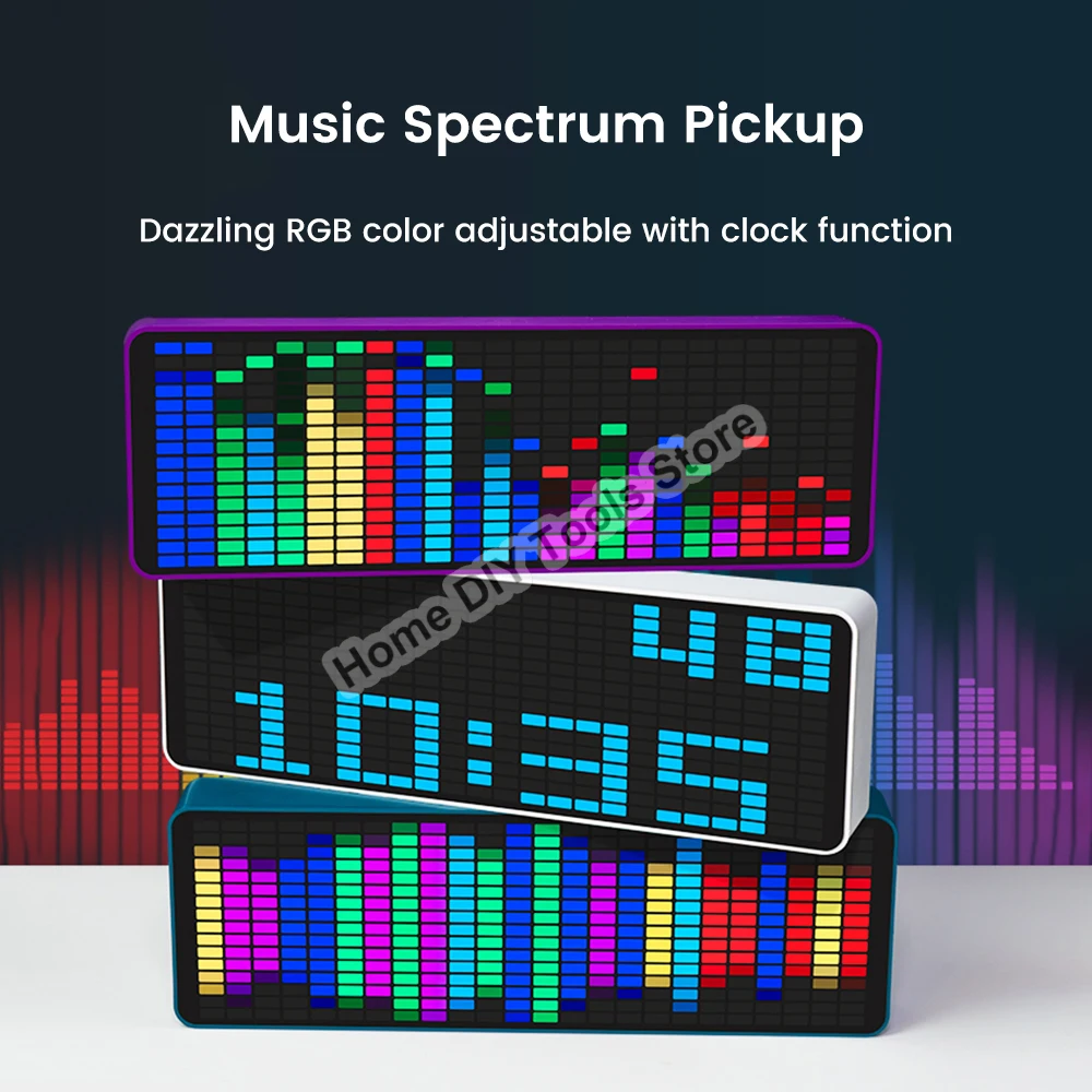 Dazzling RGB Rhythm Pickup LED Music Spectrum Rhythm Display Voice Control Level Indicator Atmosphere Light Electronic Clock