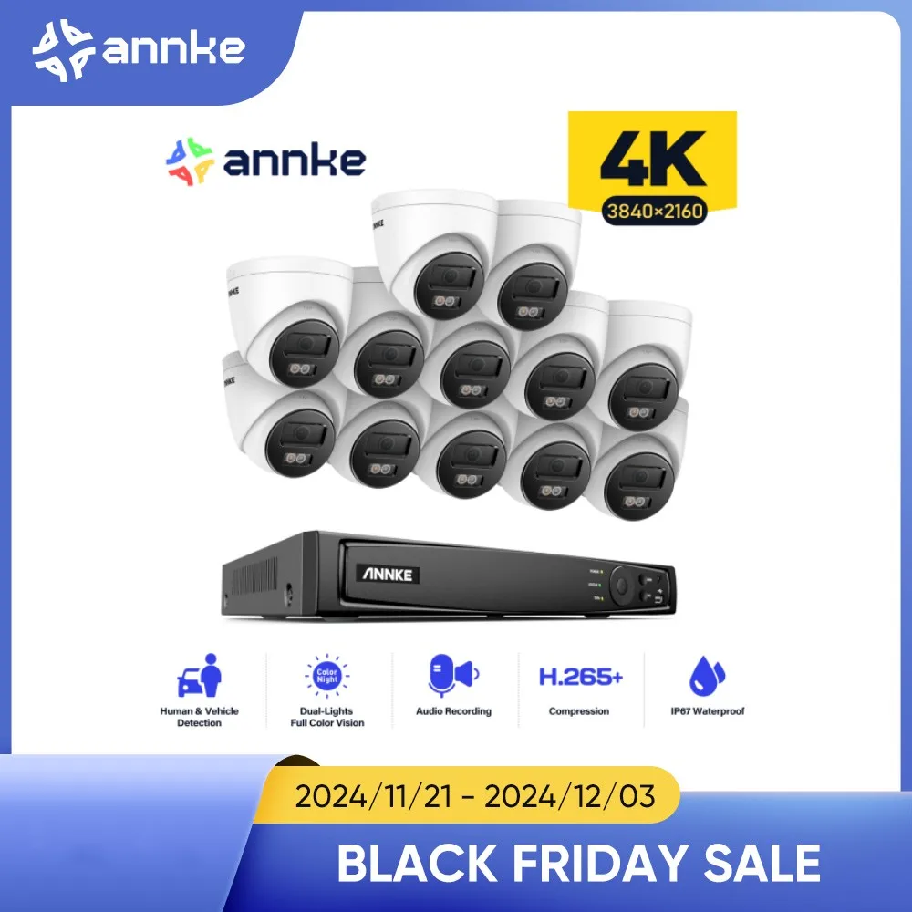 ANNKE 4K Security Protection Camera System Smart Dual Light Night Vision Motion Detection Waterproof CCTV Video Surveillance Kit