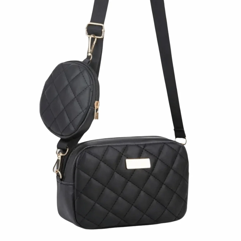 Portable PU Leather 2-Piece Crossbody Bag Large Capacity Lingge Embroidery Shoulder Bag Zipper Solid Color Messenger Bag Ladies