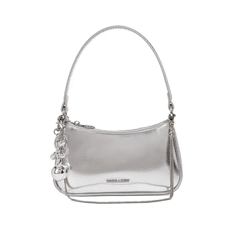 

Silver Crossbody Bag Women's Single oulder Chain Underarm Bag Faionable PU Leather Handbag for Young Adults