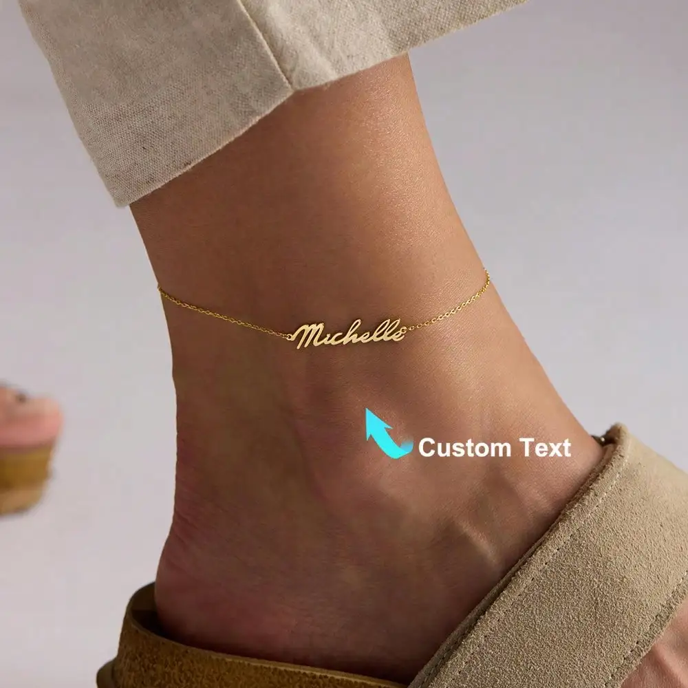 Customized Name Anklet For Women, Stainless Steel Thick Cuban Chain, Personalized Anklet, Beach Foot Jewelry