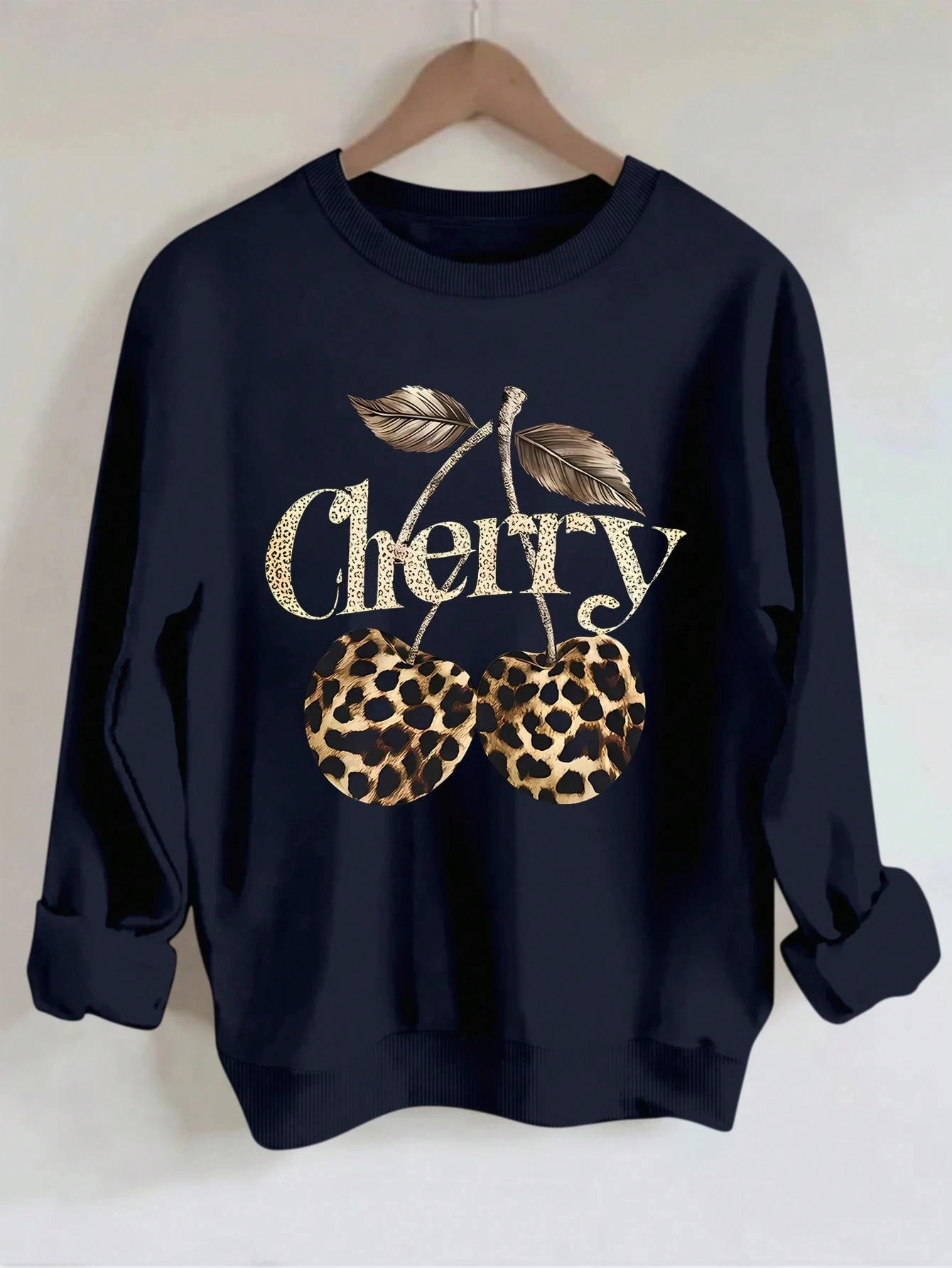 ليوبارد الكرز خمر أساسيات الطباعة لينة هوديي المرأة الخريف الشتاء بلوزات عادية الشارع البلوفرات الدافئة مريح الشارع الشهير #1