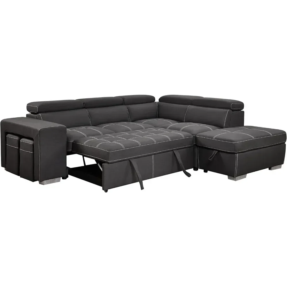 

Microfiber Sectional Sleeper Sofa with Pull-Out Bed Chaise & Storage 5 Seater L-Shaped Couch with Adjustable Headrest