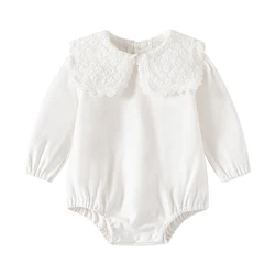 Princess Newborn Baby Girls Bodysuits Lace Flower Peter Pan Collar Infant Onesie Clothes for Girl