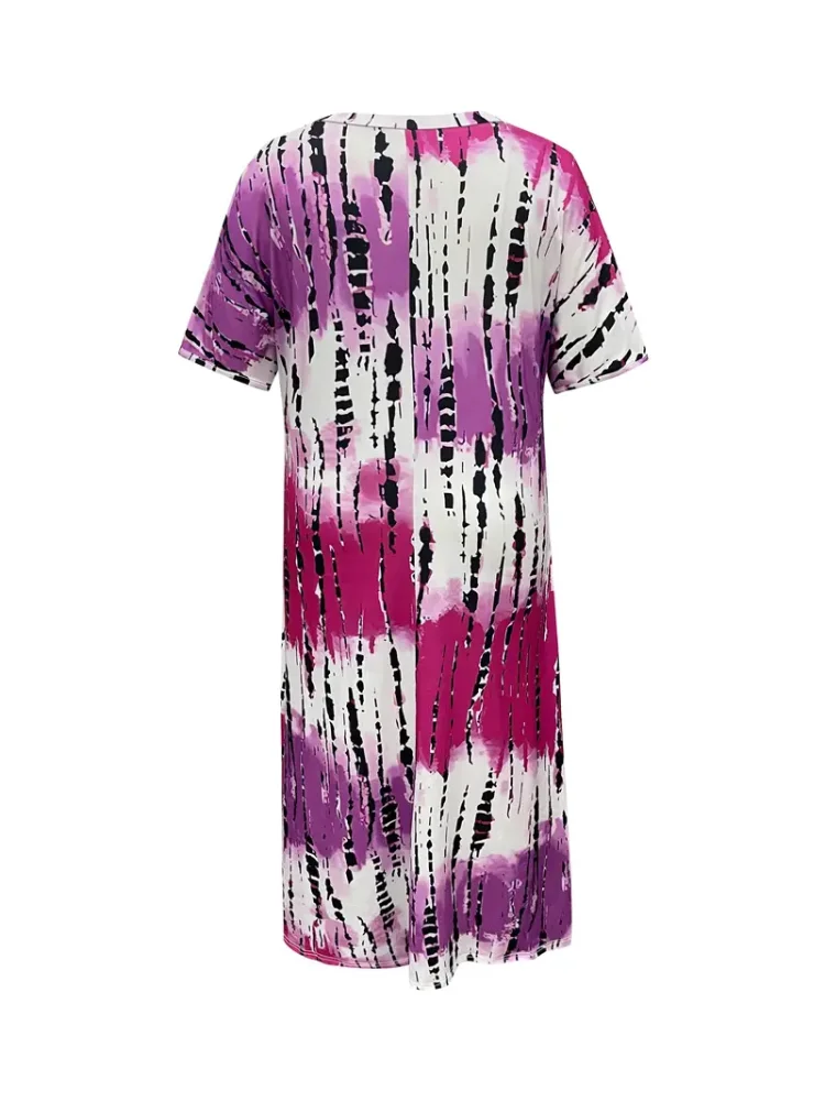 Plus Size Tie Dye V Neck Split Dress Vacation Style Sukienka z krótkim rękawem na wiosnę i lato Odzież damska Plus Size