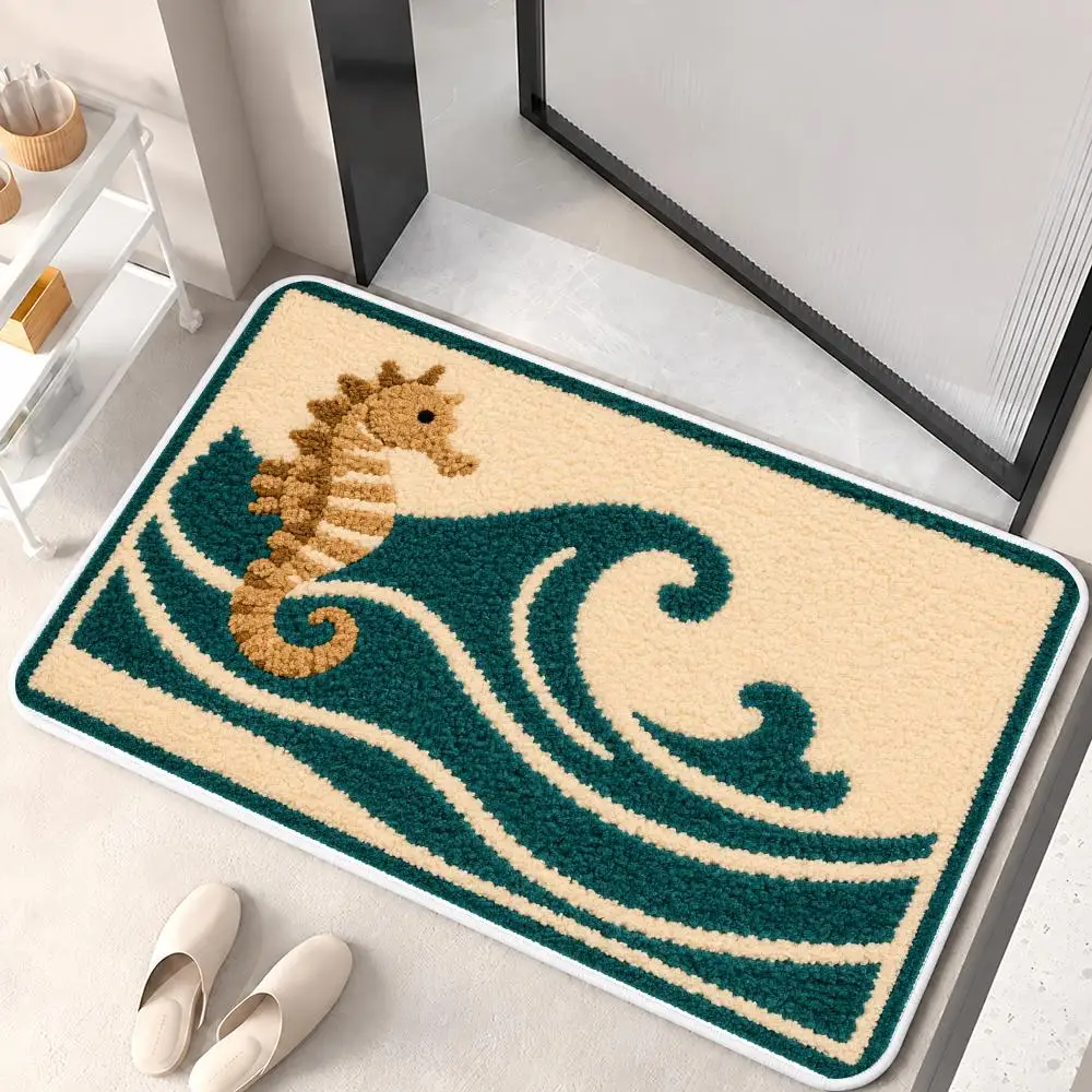 Ocean Creatures Swim Under Sun Floor Mat Flannel Rug Soft Non Slip Washable Door Mat for Bathroom Bedroom Kitchen Home Decor