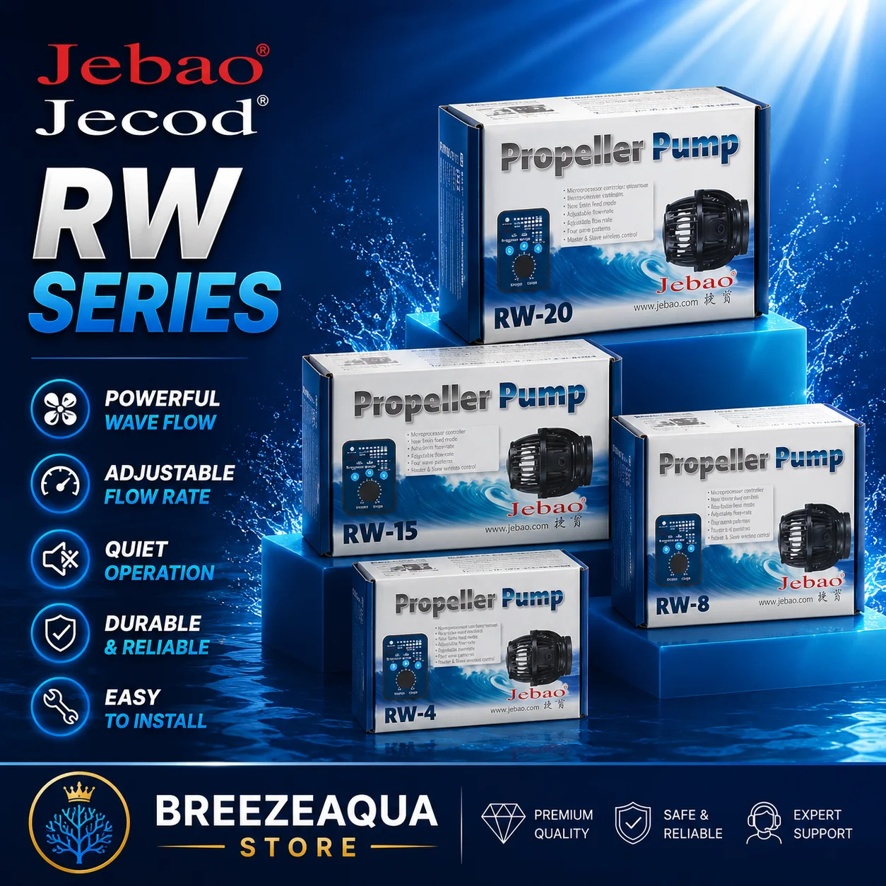 

Jebao Jecod 110~240V RW4 RW8 RW15 RW20 Coral Cylinder Pump Marine Aquarium Wavemaker Coral Reef Fish Tank