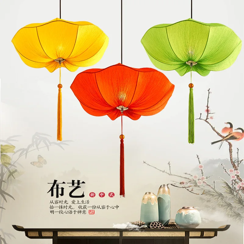 Chinese Lantern Kitchen Island Pendant Lights Creative E27 Living Room Master Bedroom Decor Vintage Cloth Ceiling Hanging Lamps