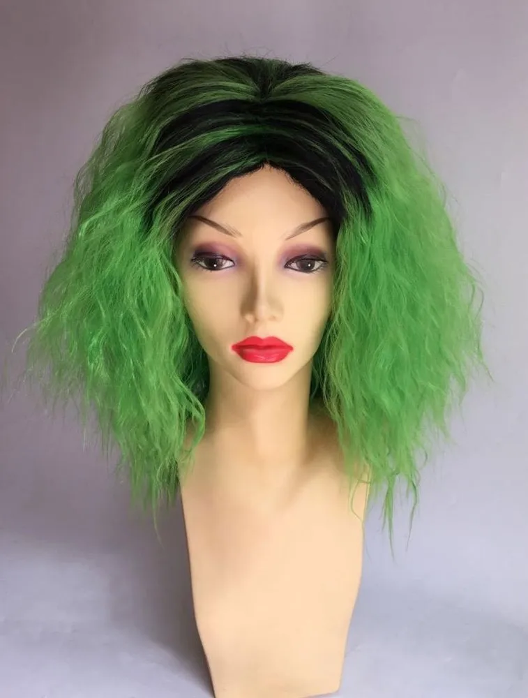 DELUXE VROUWELIJKE JOKER KOSTUUM PRUIK DAMES COSPLAY GROEN GOLVEND