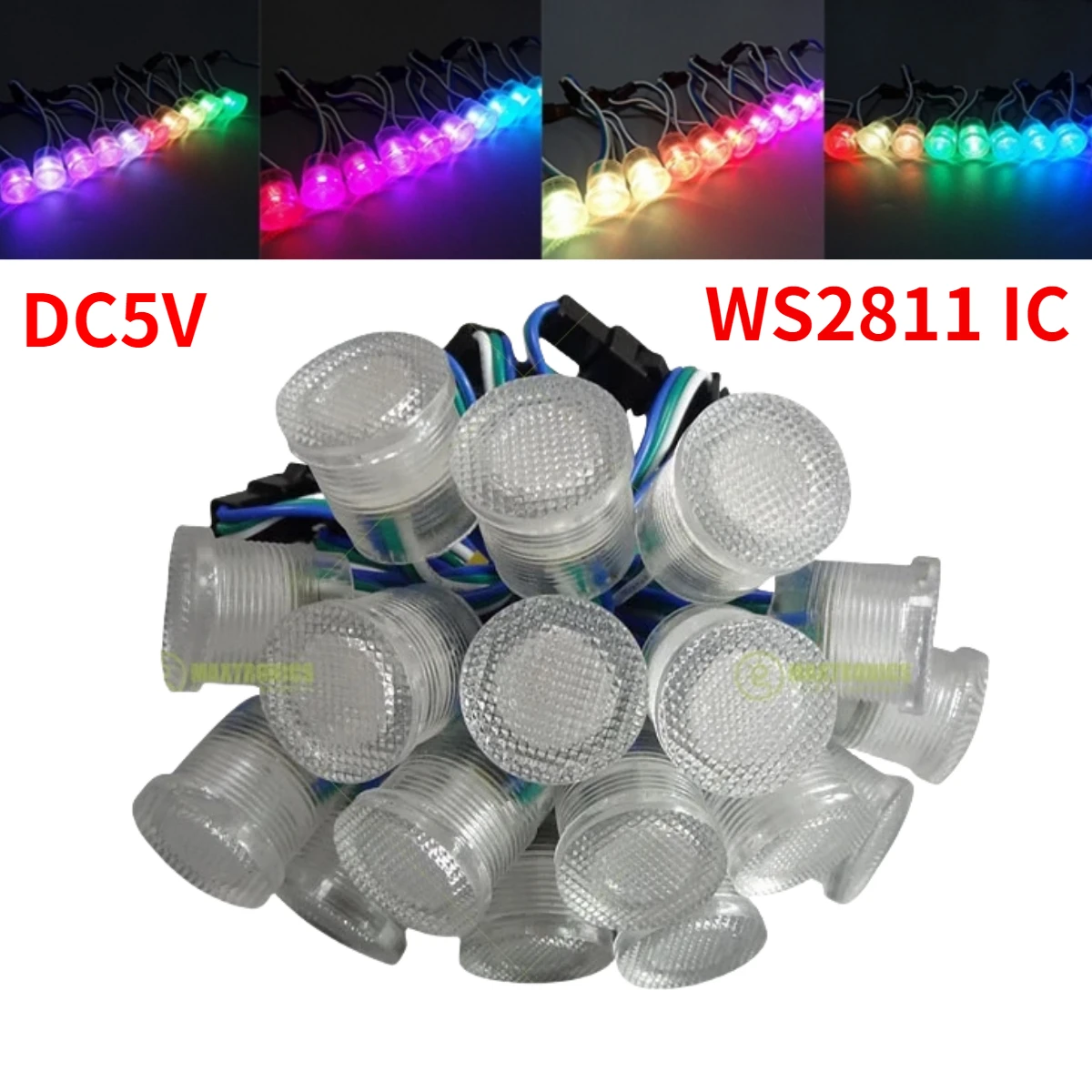 

New 20PCS/lot DC5V WS2811 LED Pixel 20mm SMD5050 RGB 1 LEDs WS2811 IC Waterproof Point Light Diameter LED Pixel String Module