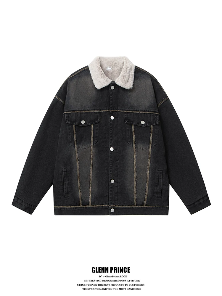

GPstudio Trendy Brand Waed Denim Cotton Jaet Men's Fluffy Outerwear Loose Winter New Lamb Fur Cotton Clothes