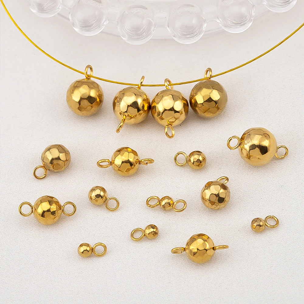 10Pcs/lot Stainless Steel Double Loops Hammer Patterned Bead Ball Charms Connector For DIY Jewelry Necklace Making Accessories