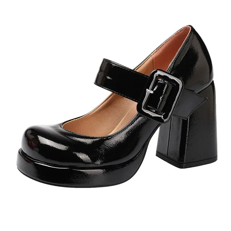 

Retro Women Pumps Round Toe 9cm Chunky Heel Platform Buckle Strap Oversize 43 44 45 Sweet Dating Mary Janes Shoes Fall