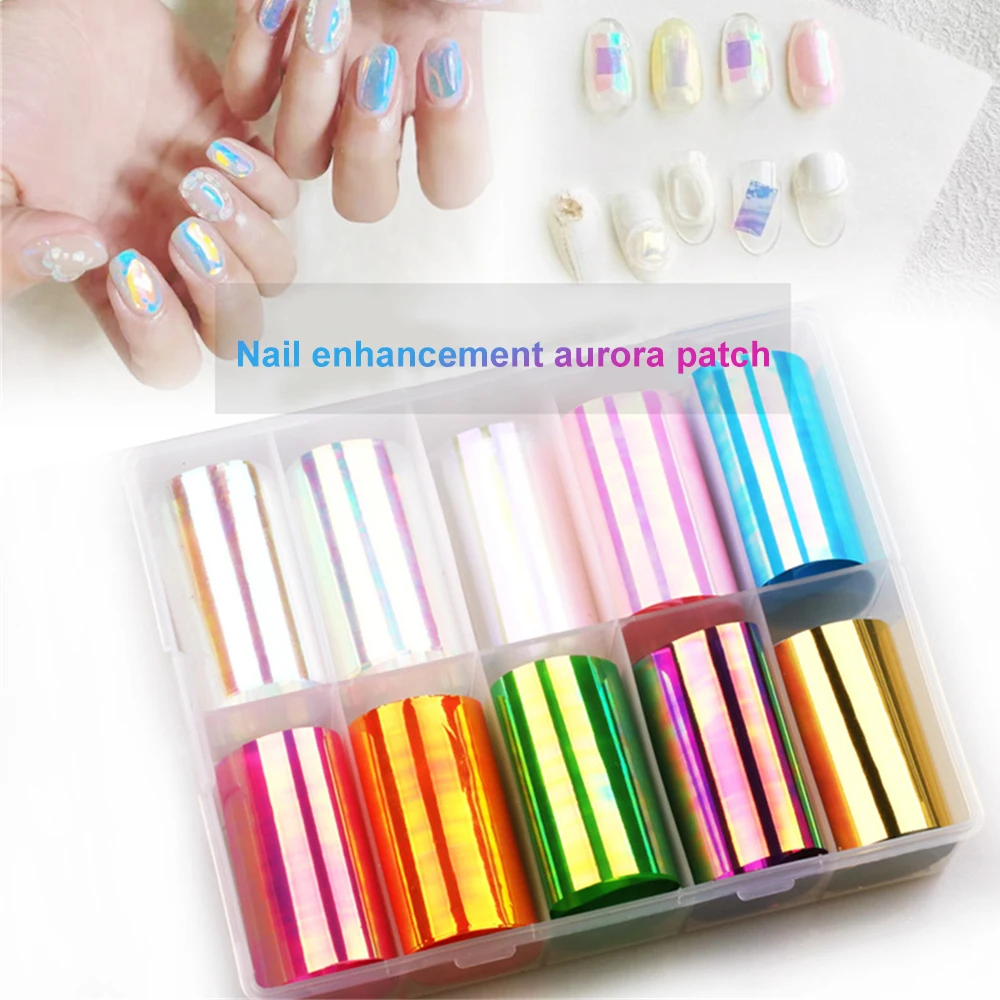 Aurora-Autocollants en papier pour vernis à ongles en gel, décalcomanies à paillettes brillantes, décoration de manucure, laser coloré, N64.