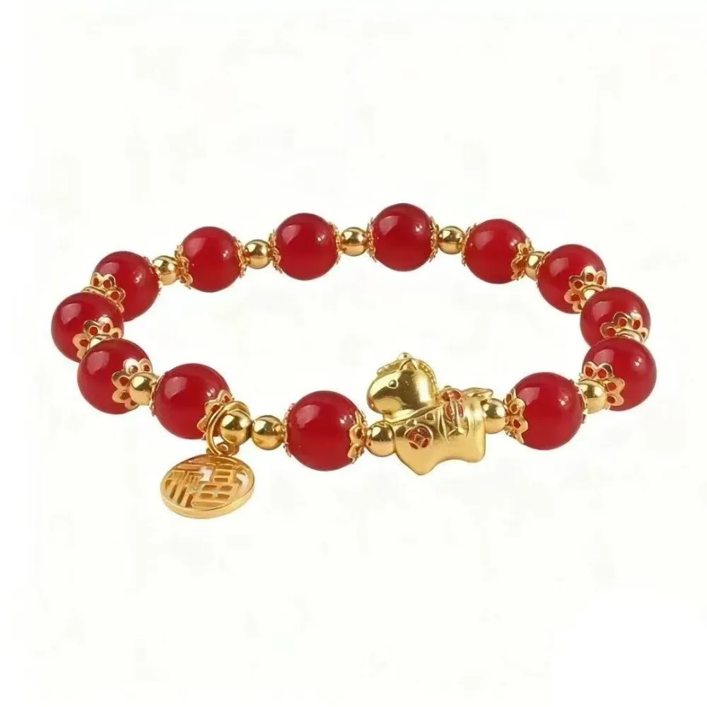 Fashion Natural Peanut Bracelet Imitation Jade Horse Beaded Bracelet Elastic Rope Hetian Jade Bracelet Holiday Gifts