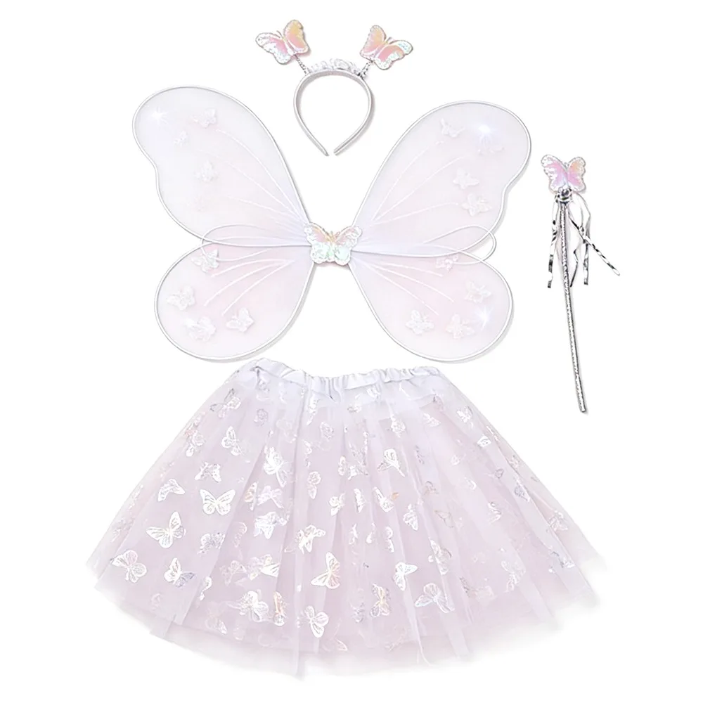 

4Pcs/Set Fairy Princess Costume Puff Skirt Butterfly Wings Butterfly Wing Set Headband Fairy Wand Fairy Wings Costume
