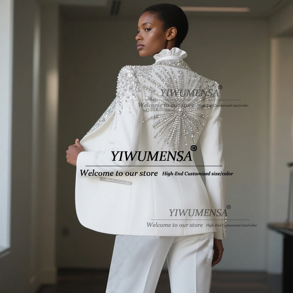 

Sparkling Sequins Beaded Women Suits For Wedding Customized 3 Pieces Crystals Mother Of The Bride Dress أطقم بناطيل