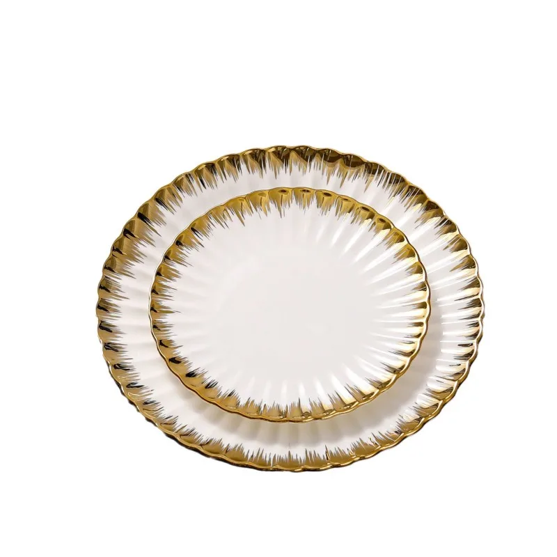 

Премиальная высококачественная европейская керамическая тарелка, тарелка для пасты, тарелка для рыбы, набор золотой посуды для дома, для западной кухни