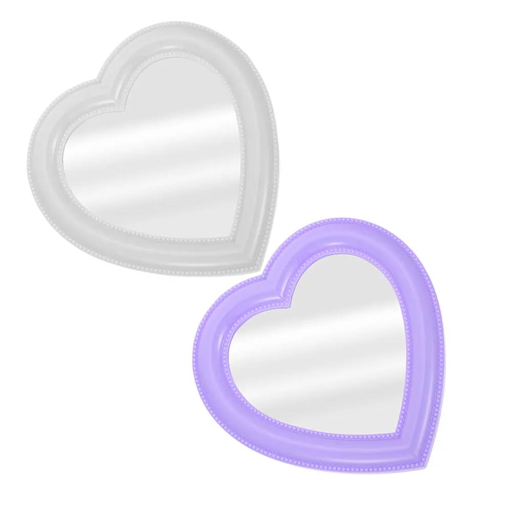 

2Pcs Heart Shaped Makeup Mirror Wall Mounted Tabletop Use for Vanity Decor Bedroom Dresser Desk Modern Romantic Dual Function