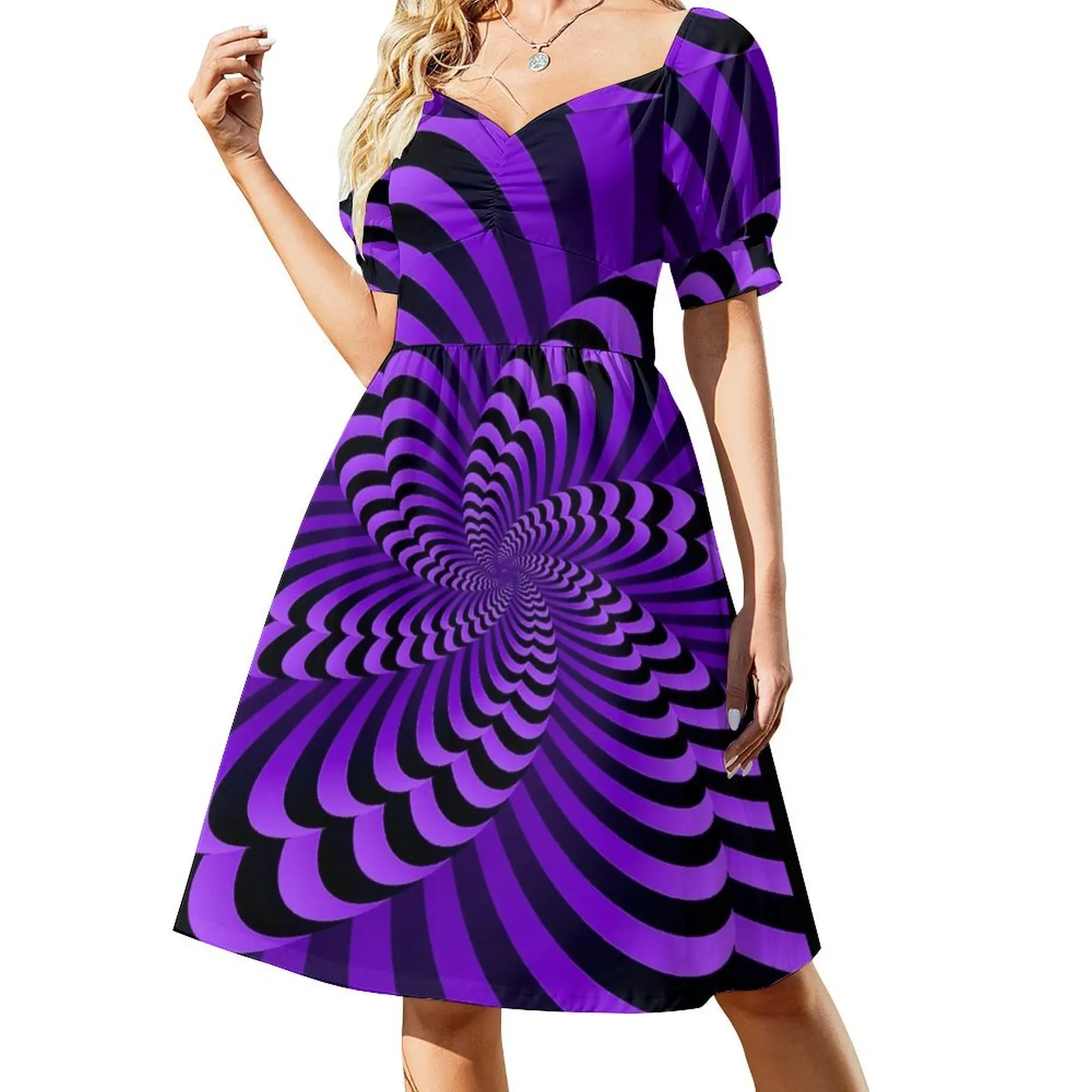 Abstract purple Trippy optical illusion- optical illusion Short Sleeved Dress dress for women 2025 Dress