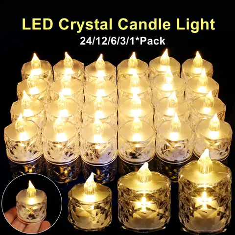 LED Crystal Flameless Candle Light LED Electronic Candle Light Night Lamp Dating Party Holiday Home Wedding Christmas Decoration