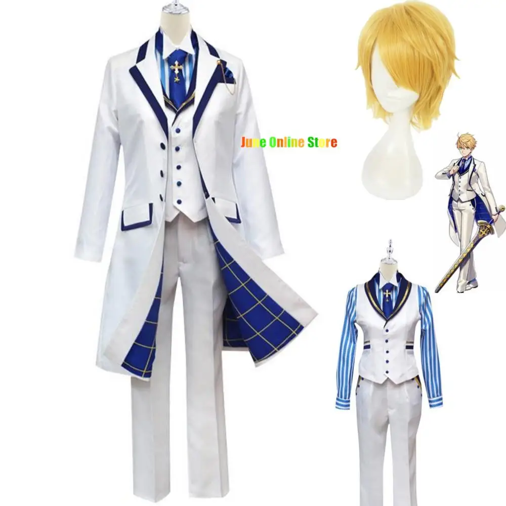 

Anime Game Fate Grand Order Fgo Arthur Pendragon Cosplay Costume White Rose King of Knights Wig Windbreak Man Carnival Suit