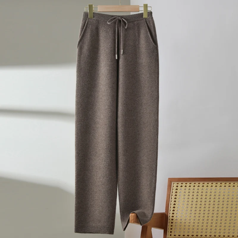 Women's Wool Pencil Pants High Waist Simple Style Office Lady Trousers 100% Merino Wool Knitwear Autumn Winter Female Pants Tops