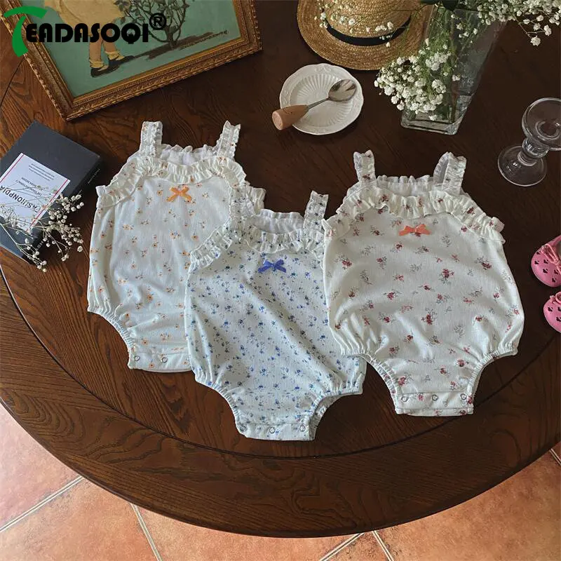 

Newborn Baby Princess Summer Off Shoulder Floral Ruched Outwear Kids Infant Cotton Thin Jumpsuits Toddler Bodysuit Girl Clothing