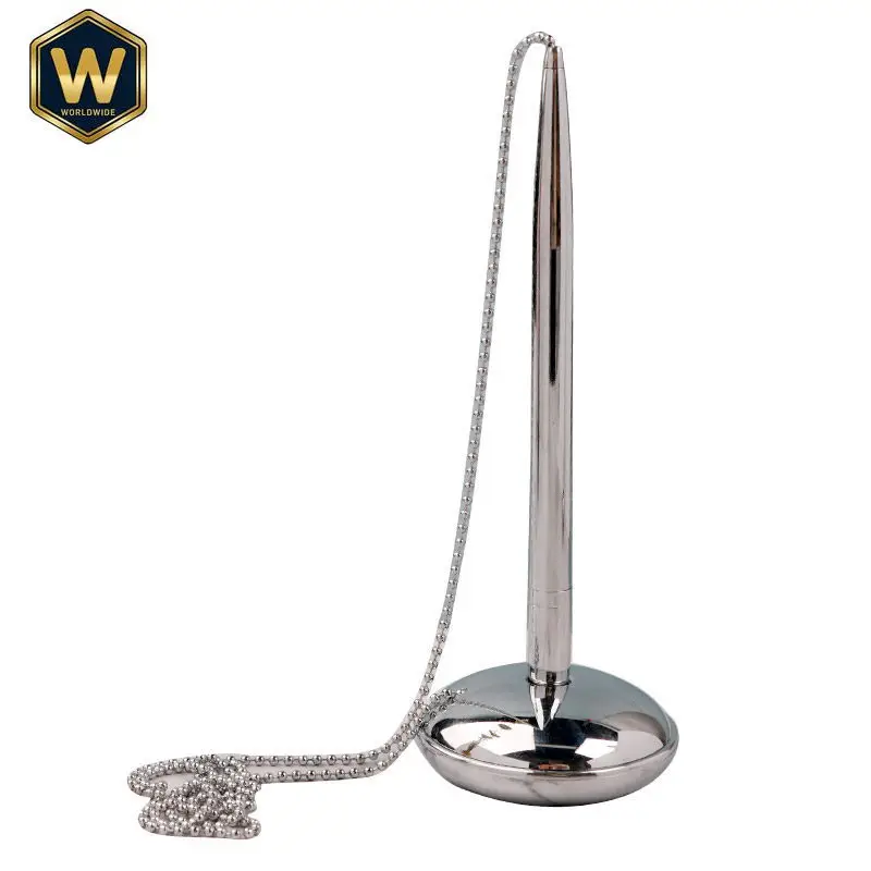 For New Hotel Desk Pens, Black Desktop Ballpoint Pens with Metal Chain