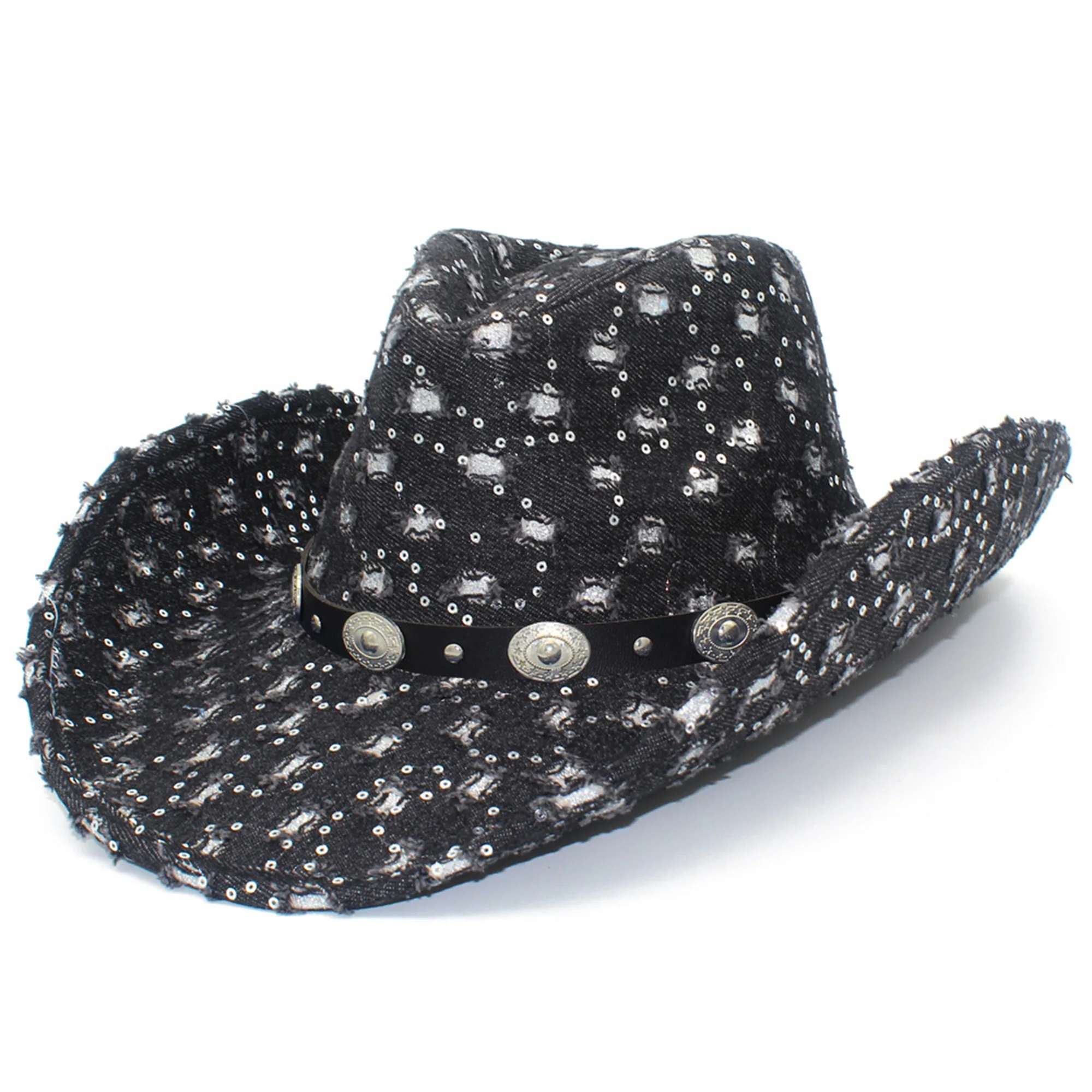 chapeu-de-cowboy-vintage-em-denim-para-mulheres-e-homens-com-lantejoulas-e-aba-larga-com-faixa