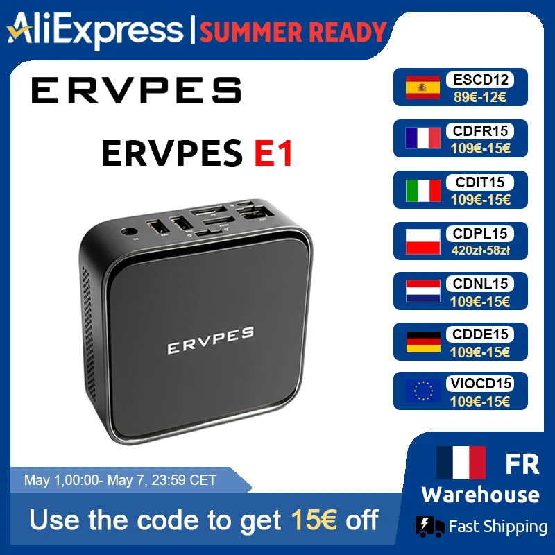 ERVPES E1 Mini-PC AMD Ryzen 3 3250C 8GB DDR4 256GB SSD Windows 11 Pro Dual-Band WLAN BT5.2 Büro-Desktop-Mini-Computer