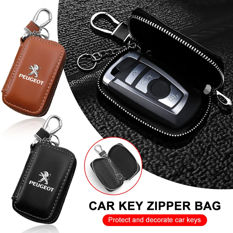 Leather Key Wallet Car Key Bag Multi Function Key Case for Peugeot 406 407 408 206 207 208 306 307 308 608 107 Wheel Center Caps