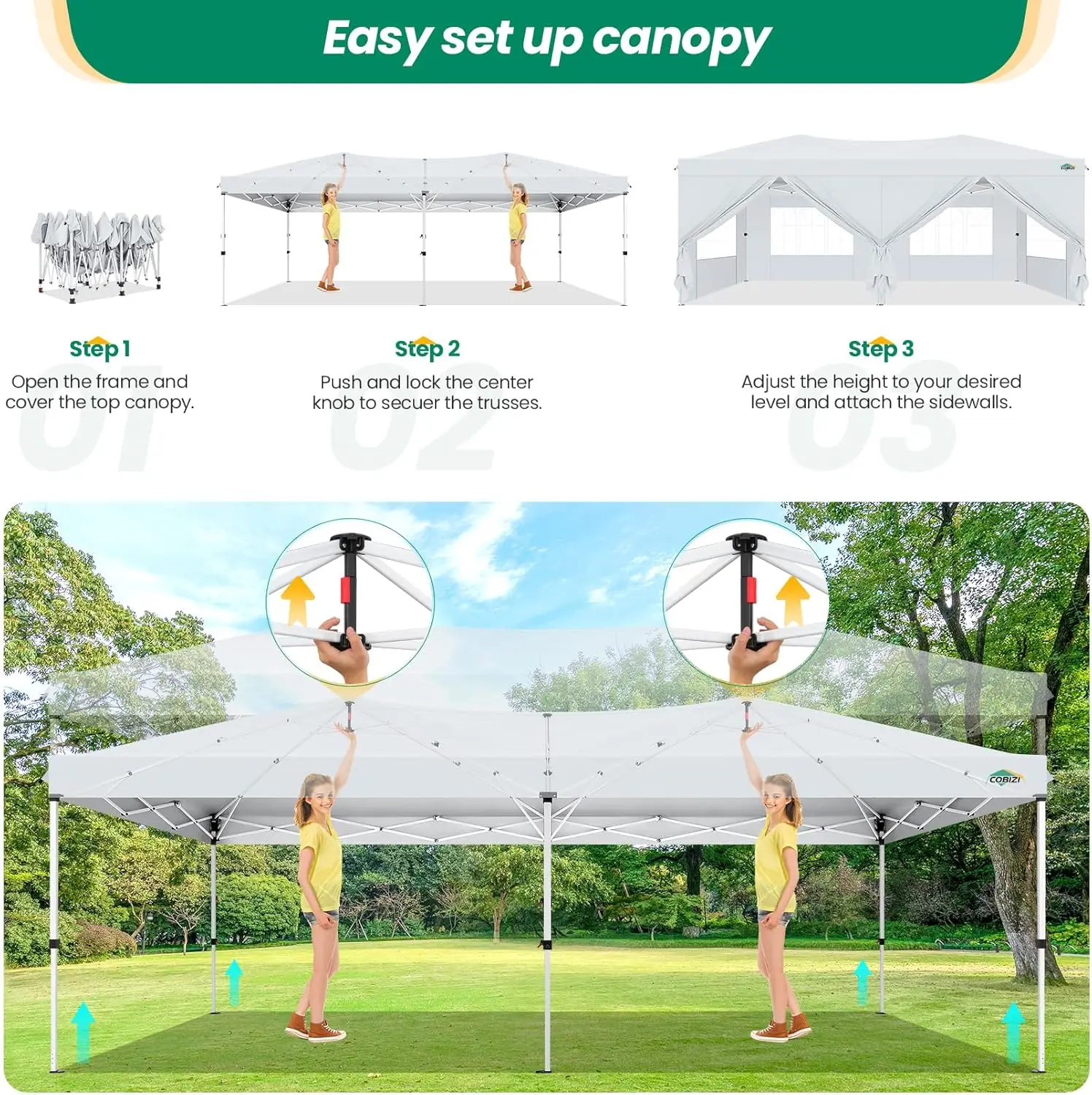 Parties, Outdoor Wedding, Commercial Event, Waterproof, White Pop Up Canopy Tent with 6 Sidewalls and Sandbags