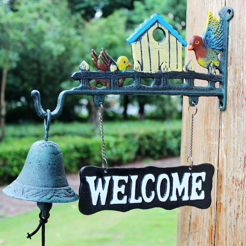 

European Style Creative Pastoral Style Cast Iron Doorbell Iron Hand Cranked Bird Bell Wall Courtyard Decoration