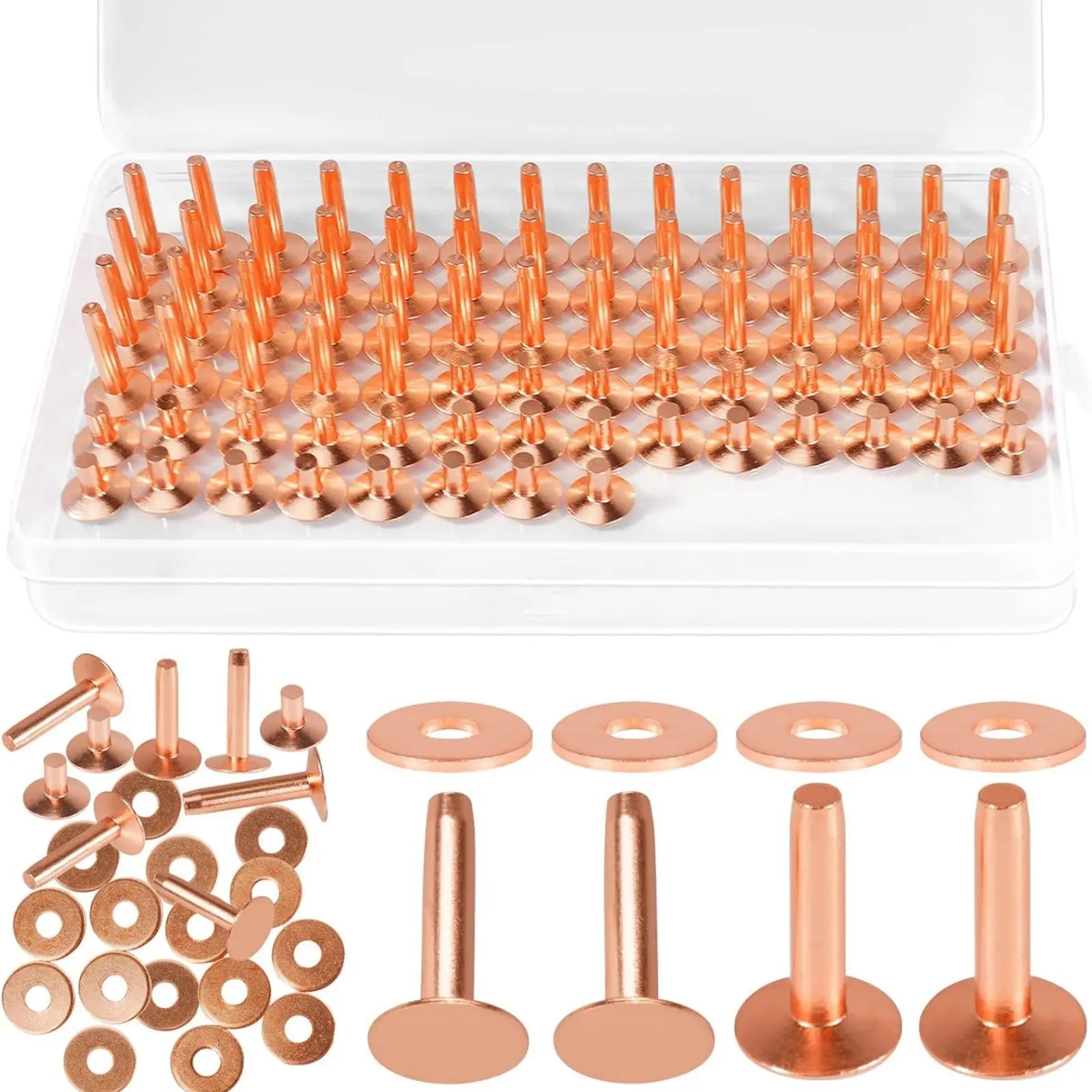 154Pcs/Set Copper Rivets For Leather Smooth Leather Rivets Without Pattern Pure