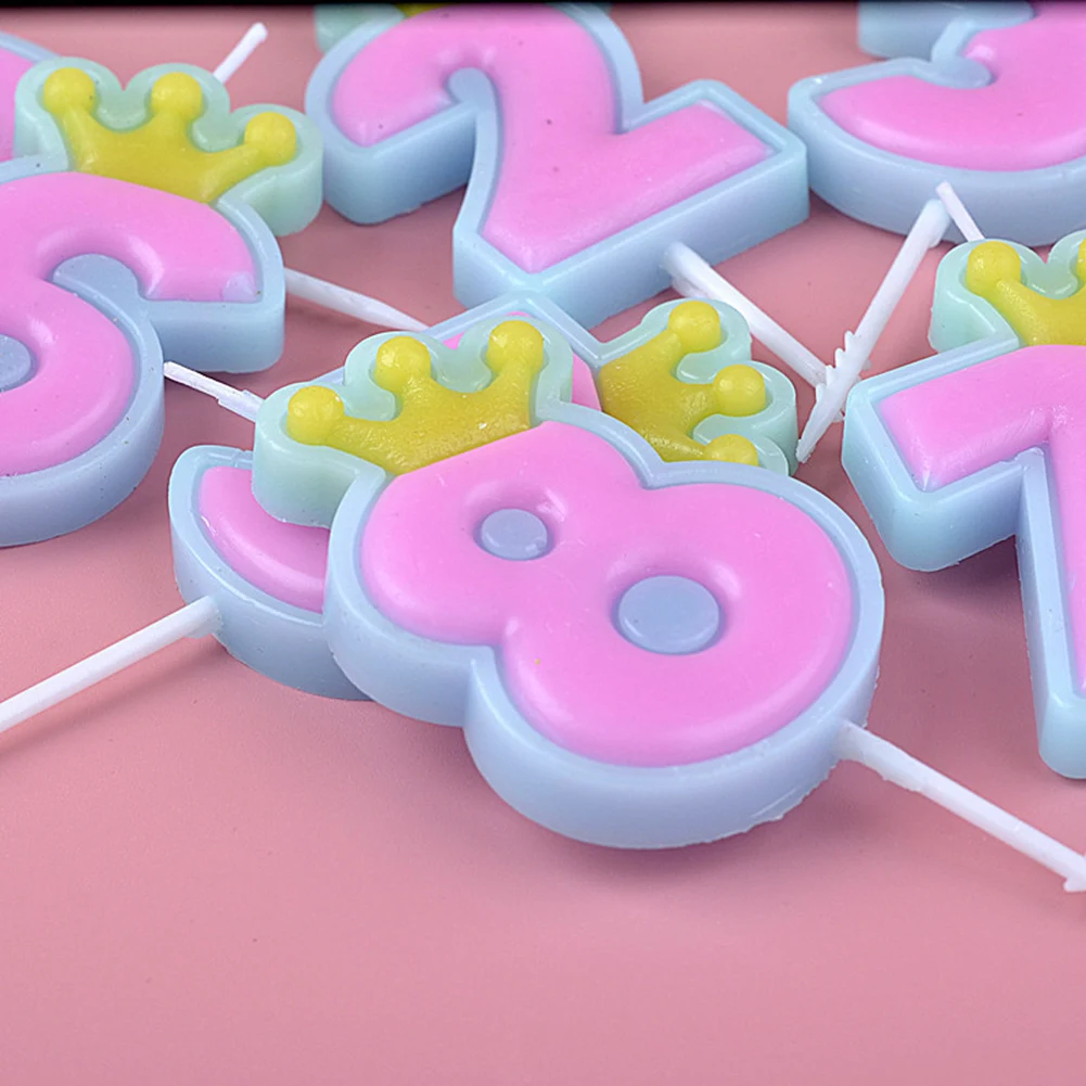 1 Pcs Cute Candy Color Happy Birthday Number Candles 0-9 For Kids Adult Girls Birthday Party Crown Candles Cake 2022 New