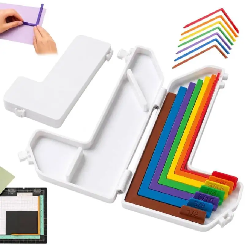Paper Crafting Alignment Guides Set, 7 Color-Coded L-Shaped Margin Positioning Tools, High Precision Card Making Spacing Ruler