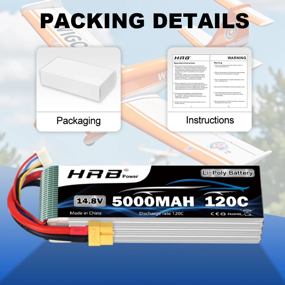 HRB 4S يبو بطارية 14.8 فولت 5000 مللي أمبير RC يبو 120C مع موصل XT60 ل 1/10 1/12 RC سيارة RC طائرة هليكوبتر RC قارب
